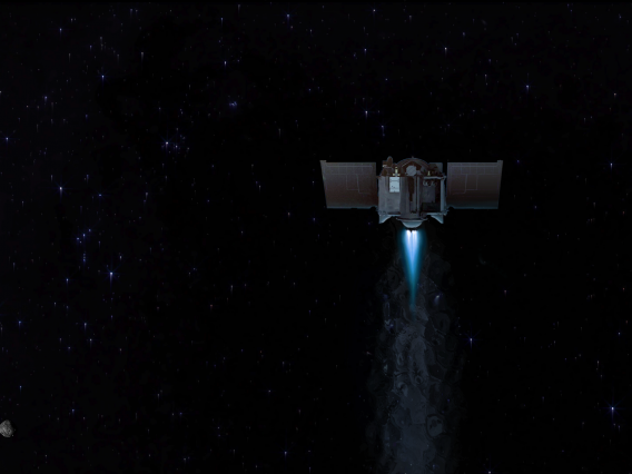 OSIRIS-REx spacecraft firing thrusters